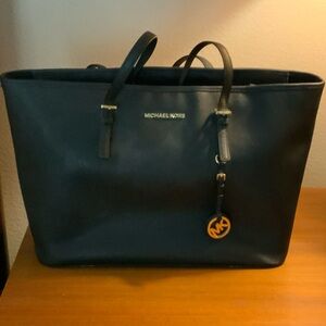 Michael Kors Navy Blue Tote with Gold Accents